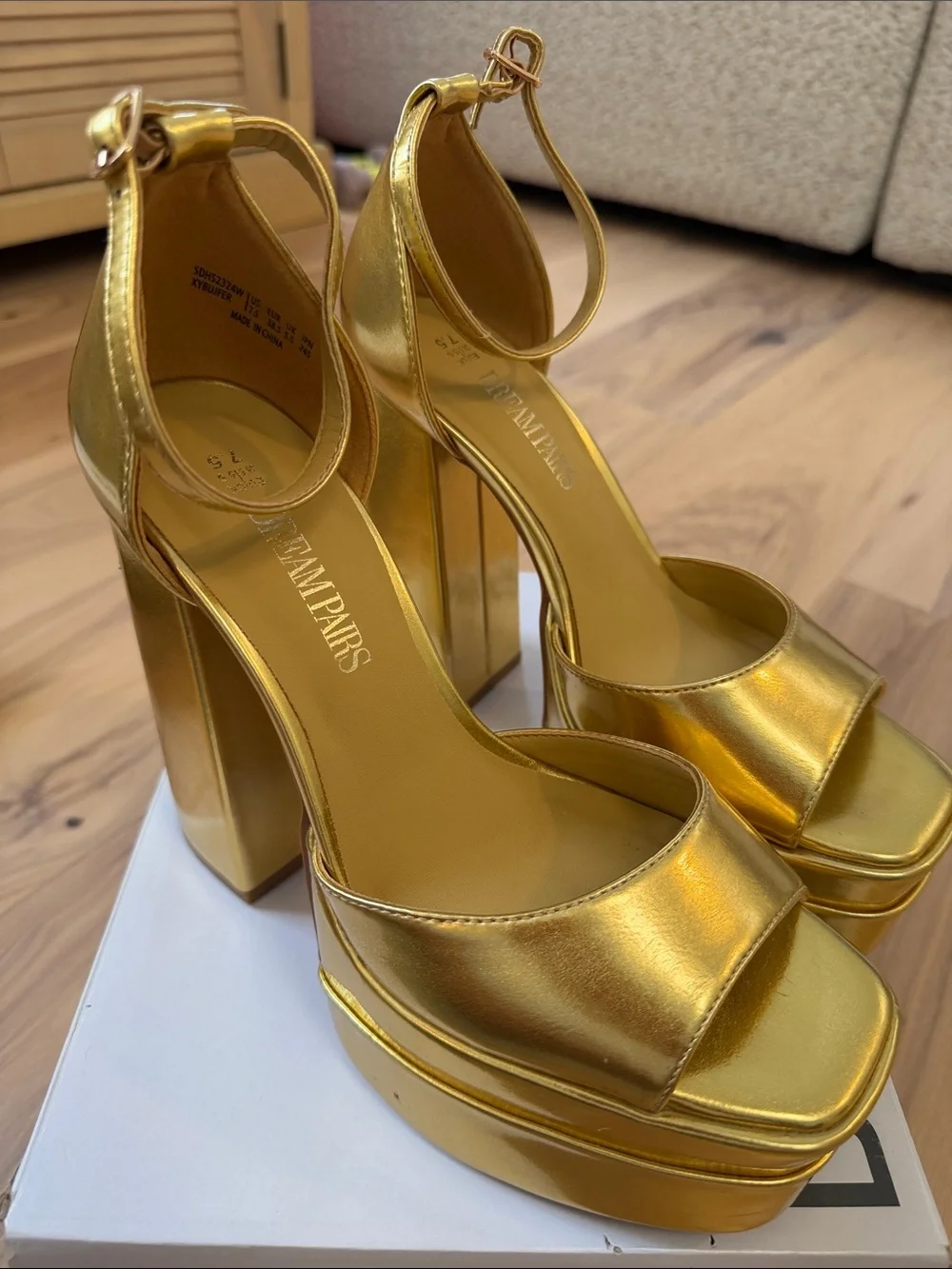 Dream Pairs Metallic Gold Platform Block Heel Sandals